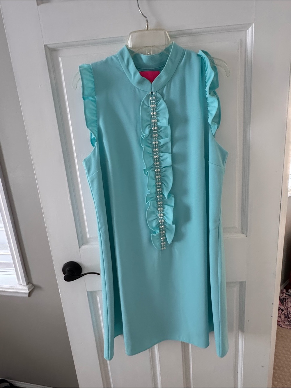 Lilly Pulitzer Aqua Pearl-Front Ruffle Shift Dress